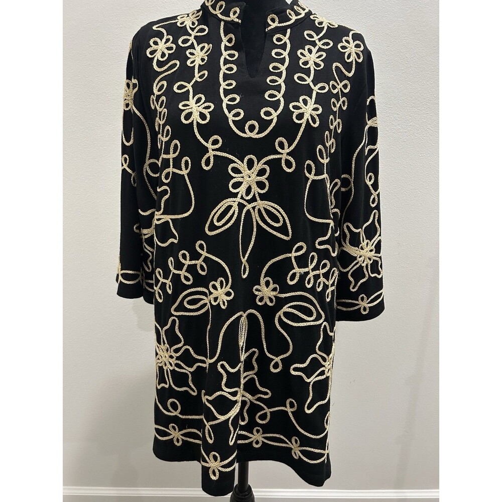 MAGGIE BARNES for Catherines Sz OX Tunic Top Black Gold Metallic Embroidery